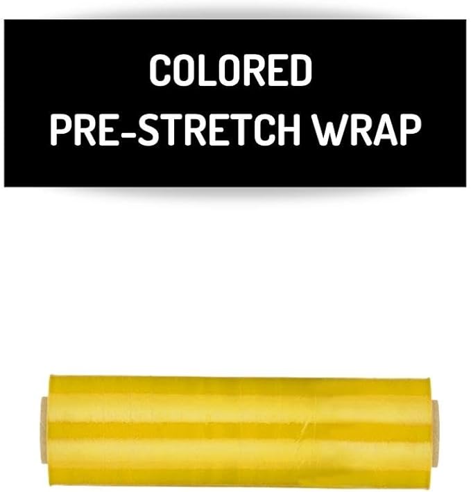 PSBM Yellow Stretch Wrap, 15 Inch x 1476 Feet, 8 Pack, Tinted Pre-Stretched Shrink Wrap Film for Moving, Packaging, Pallet Wrapping