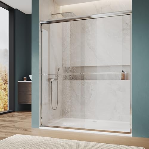 ELEGANT Double Sliding Shower Door 56-60" W x 72" H, Semi-Frameless Bypass by ELEGANT