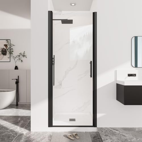 Frameless Pivot Shower Door, Matte Black by NGTEENShowerDoor