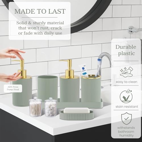 Sage Green and Gold Bathroom Accessories Set - Image 3