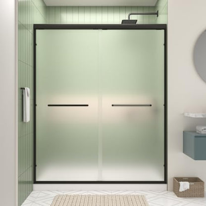 ACE DECOR Double Sliding Frosted Shower Door, 44-48" W x 72" H, Matte Black by ACEDECOR