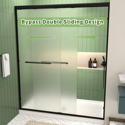 ACE DECOR Double Sliding Frosted Shower Door, 44-48" W x 72" H, Matte Black - Image 3