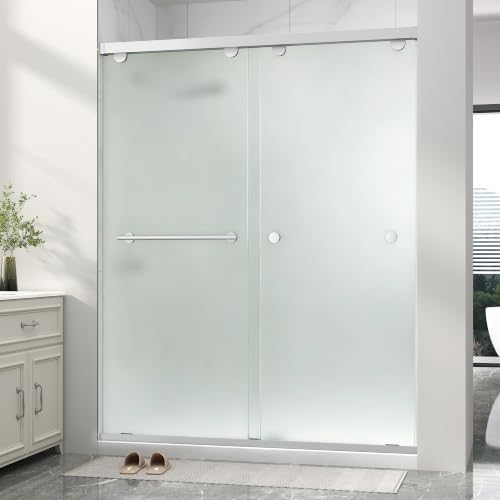 Frameless Double Sliding Frosted Shower Door, 55-60" Wx76 H, 5/16" Nickel by Unknown