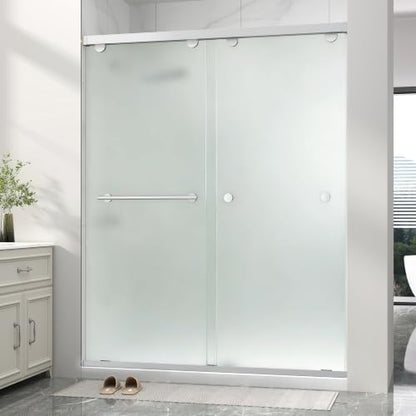 Frameless Double Sliding Frosted Shower Door, 55-60" Wx76 H, 5/16" Nickel by Unknown
