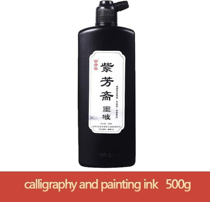 Sumi Ink, Chinese Calligraphy Ink, Liquid Black Carbon Ink, Manga Ink (500ml (17oz), Black)