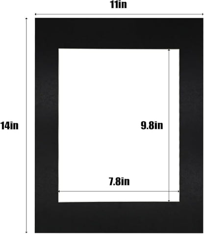 Egofine 11x14 Black Picture Mats Pack of 11, Frame Mattes for 8x10 Pictures, Acid Free, 1.2mm Thickness, with Core Bevel Cut