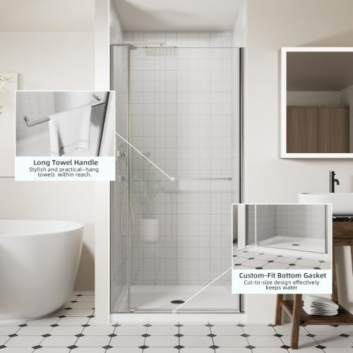 ACE DECOR 28-32" W x 72" H Frameless Pivot Shower Door, Brushed Nickel - Image 4