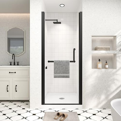 Frameless Pivot Shower Door, 28-30" Wx72 H, 1/4" Matte Black by Unknown