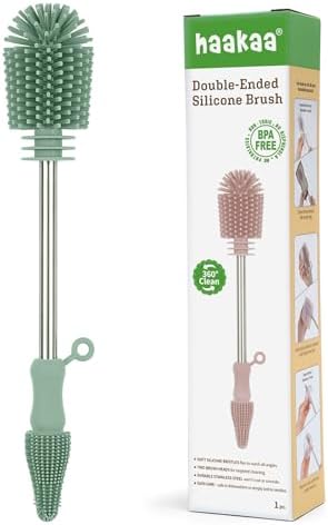 Haakaa Silicone Cleaning Brush for Baby Bottles & Crevices, Pea Green by haakaa