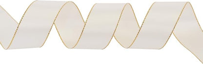 ITIsparkle 1" Inch Double Faced Satin Ribbon 25 Yards with Gold Edges, 1" X 25Yd - Ivory