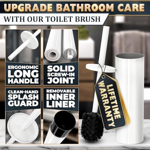 White Toilet Brush and Holder Set, Freestanding, Splash Protection - Image 4
