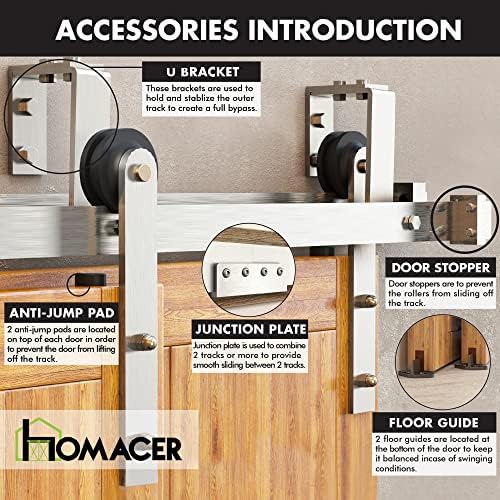 Homacer Brushed Nickel Double Track U-Shape Bypass Sliding Barn Door Hardware - Image 6