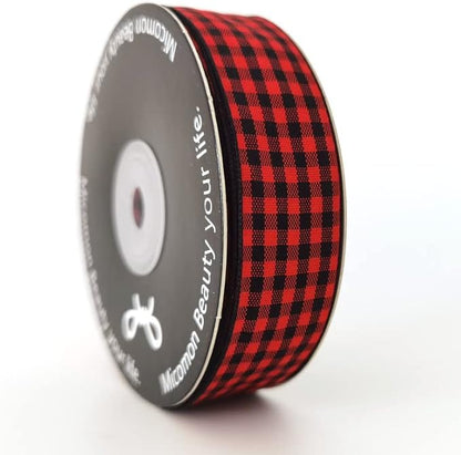Red and Black Gingham Plaid Checked Ribbon 25 Yards Each Roll 100% Polyester (1",BlackRed)