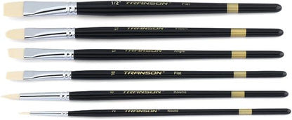 Transon Paint Brush Set 6pcs Art Painting Flexible Bristle for Acrylic Watercolor Gouache Oil Leather Canvas and Face Painting