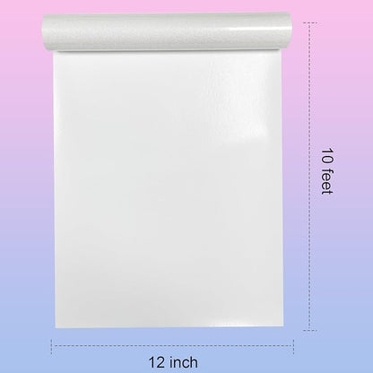 Glitter HTV Heat Transfer Vinyl Rolls- 12" x 10ft. Glitter Iron on Vinyl for DIY T-Shirts, Glitter for All Cutters, Heat Transfer Vinyl (White)