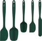 HOTEC 600℉ Heat Resistant BPA-Free Silicone Rubber Spatula Set,Kitchen Cooking Spatulas, Baking, Mixing for Non Stick Cookware, Dishwasher Safe, Dark Green Set of 5