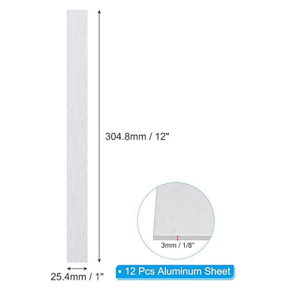 PATIKIL 6061 T651 Aluminum Sheet Metal 12 x 1 x 1/8(0.125") Inch 12Pcs Flat Plain Aluminum Plate Covered Stock with Protective Film, Heat Rectangle 3MM for Lndustry Crafting