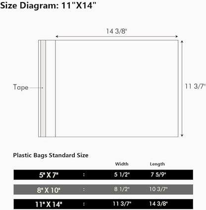 100 Pack 11 3/7 x 14 3/8 Inches Crystal Photo Sleeves Storage Bags for 11x14 Photo Mat, Art Sleeves for Prints