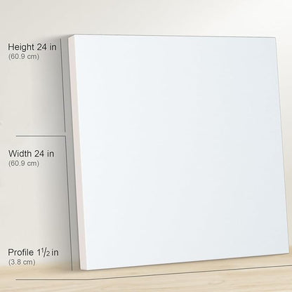 PHOENIX 24x24 Inch 2 Pack Gallery Canvas - 1.5 in Thick Large Square Canvases for Painting - Deep Edge 100% Cotton 11 Oz. Gesso Primed White Blank Professional Canvas Oil & Acrylic Paints