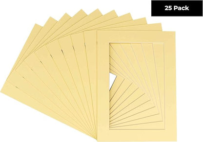 11x14 Mat for 8.5x11 Photo - Precut Soft Yellow Picture Matboard for Frames 11 x 14 Inches - Bevel Cut to Display Art 8.5 x 11 Inches - Acid Free Pack of 25 MATS with Backing Boards & Clear Bags