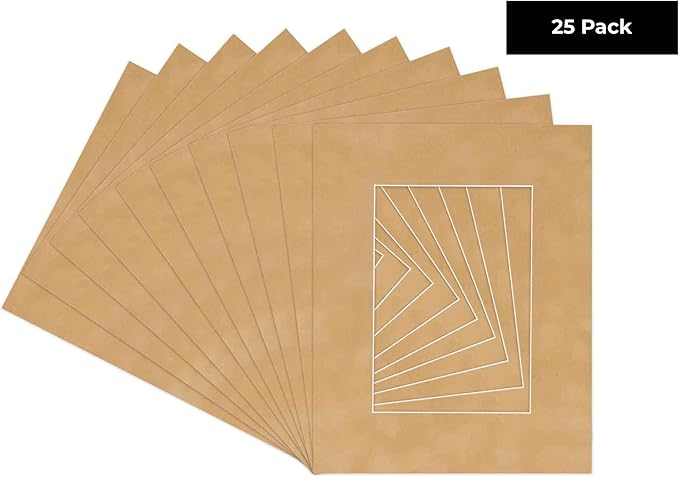 Pack of 25 Acid Free 8x10 Mats Bevel Cut for 5x8 Photos - Beige Suede Precut Matboards For Pictures, Photos, Framing - 4-ply Thickness
