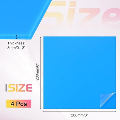 uxcell 4Pcs Acrylic Sheets 8x8 Inch Acrylic Panel 1/8 Inch-3mm Plastic Board for Picture Frames Sign Holders DIY Display Projects Craft, Blue