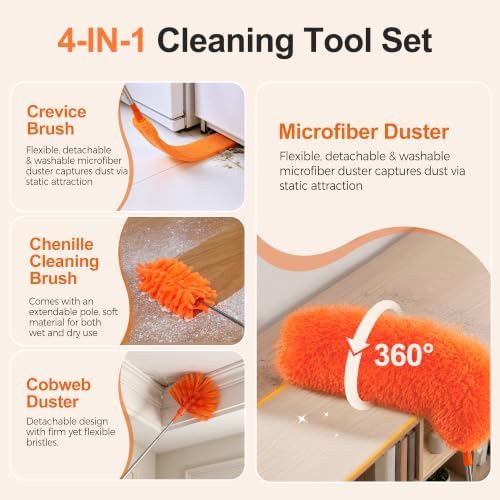 Cobweb Duster with Extension Pole, Pole5-Piece Spider Web Brush with Pole Kit - Image 4
