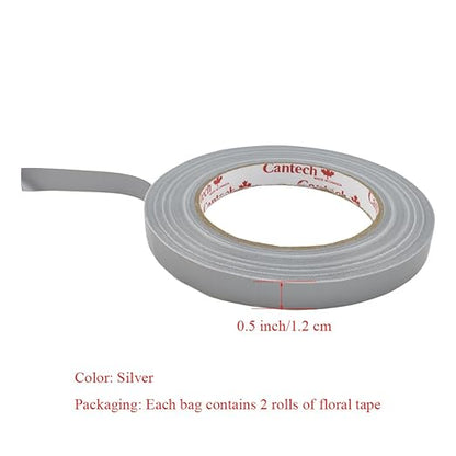 HAHIYO Silver 0.5Inch Wide Floral Tape, Waterproof Florist Tape Flower Wrap Adhesive Waterproof Decorative Tape for Bouquet Stem Wrapping Flower Arranging and Floral Craft, 2Rolls 200Feet/66Yard