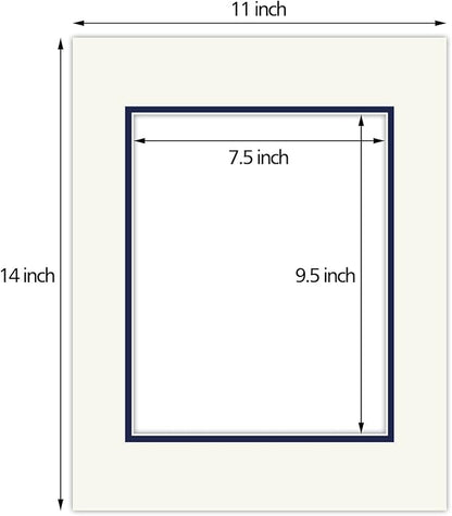 Golden State Art, 11x14 Double Mats for 8x10 - for Photos, Pictures, Frames - Acid-Free, 5 Pack, Ivory Turret Over Dignity Blue