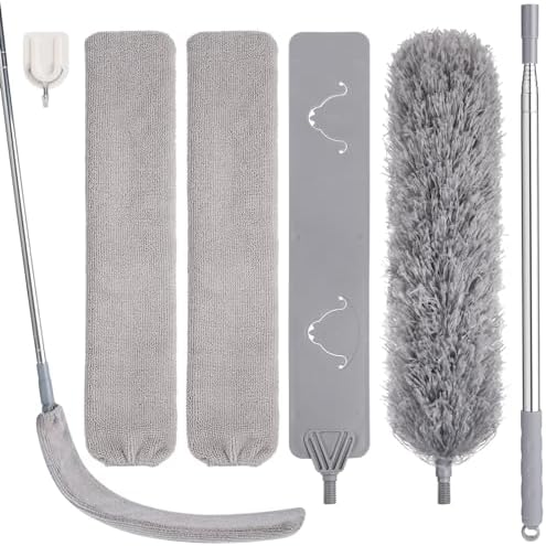 Feather Duster Set, 30-100 inch Microfiber Retractable Gap Duster by wlich