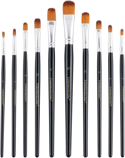 Transon Synthetic Filbert Paint Brush Set 10pcs for Acrylic Watercolor Gouache Art Painting and Body Craft Painting