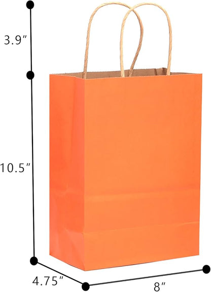 qiqee 32-Packs Paper Bags with Handles Bulk 7.6"x4.75"x10.5" Medium Gift Bags 16 Different Senior Color Bags Multiple Uses（Medium Size）