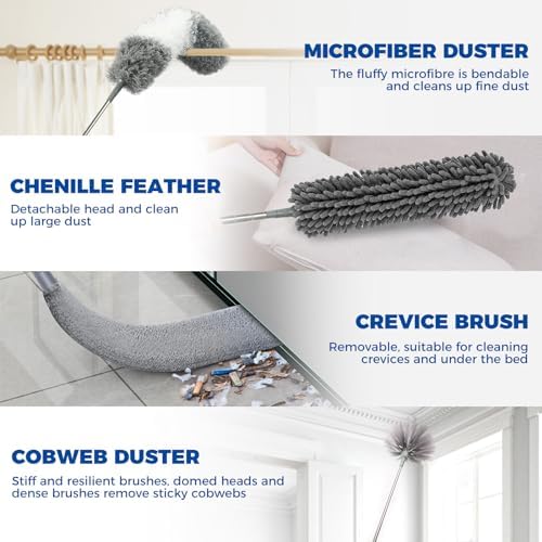 9Pcs Dusters for Cleaning Kit, Extendable Microfiber Duster Tools - Image 4