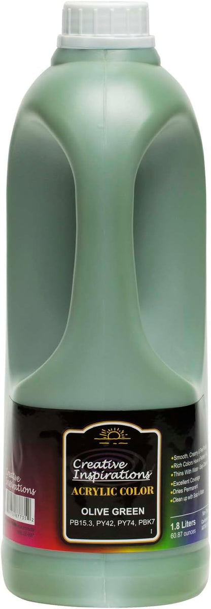 Creative Inspirations Acrylic Paint - Olive Green - 1.8 Liter - Smooth & Creamy Consistency, Vibrant Pigmentation, Great Coverage for Artists - Clean Up with Soap & Water