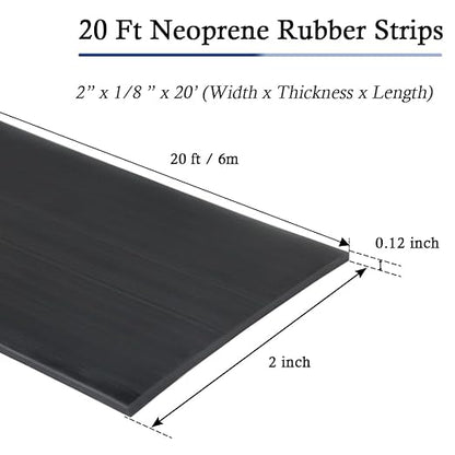 Neoprene Rubber Strips Self Adhesive Solid Rubber Sheets, Rolls & Strips for DIY Gaskets Crafts Pads Seals Warehouse Flooring Neoprene Sheet with Adhesive Backing (2" Wide x 1/8" Thick x 20' Long)