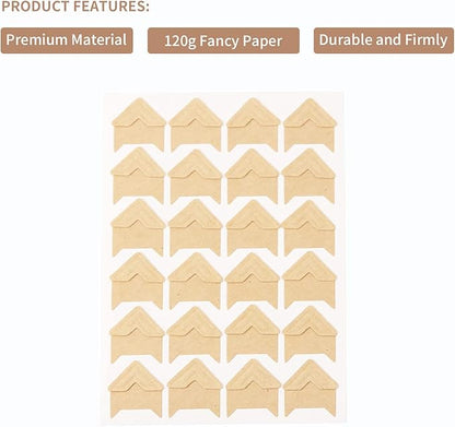 GOONAVI 15 Sheets 360 Pcs Cowhide Acid-Free Photo Corners Mounting Self Adhesive for DIY Photo Album Journal