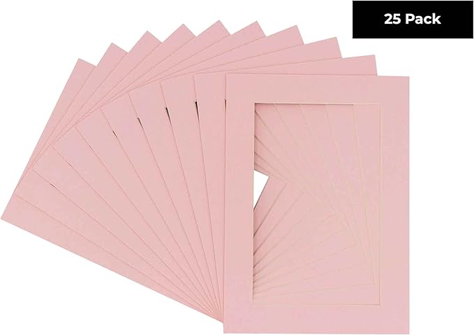 5.5x8.5 Mat for 8.5x11 Frame - Precut Mat Board Acid-Free Show Kit with Backing Board, and Clear Bags Soft Pink 5.5x8.5 Photo Matte For a 8.5x11 Picture Frame Matboard for Framing, Pack of 25 Mats