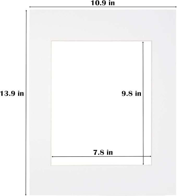Egofine 11x14 White Picture Mats Pack of 11, Frame Mattes for 8x10 Pictures, Acid Free, 1.2mm Thickness, with Core Bevel Cut