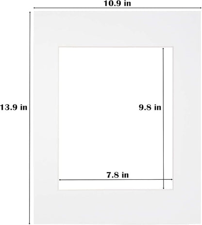 Egofine 11x14 White Picture Mats Pack of 11, Frame Mattes for 8x10 Pictures, Acid Free, 1.2mm Thickness, with Core Bevel Cut