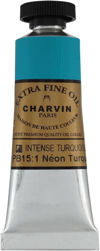 Charvin Extra Fine Oil Paint, Intense Turquoise 20 mL - Triple-Milled, Rich Texture, Poppy Oil-Based, Light-Fast, Handmade, Archival Quality