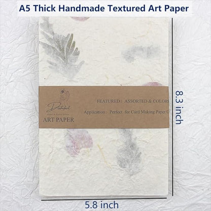 Textured Handmade Paper Sheets for Crafts, A5 Thick Rough Mulberry Recycled Scrapbook Papers for Card Making, Mixed Media, Embossed, DIY Junk Journals, Art Journaling Decorative Materials