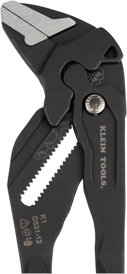 Klein Tools D53112 Compact Plier Wrench, High Leverage Multi-Use Adjustable Plier Wrench with Smooth Jaws, 12-Inch