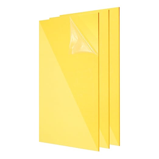 uxcell 3Pcs Acrylic Sheets 12x8 Inch Acrylic Panel 1/8 Inch-3mm Plastic Board for Picture Frames Sign Holders DIY Display Projects Craft, Clear Yellow