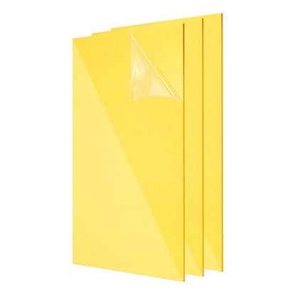 uxcell 3Pcs Acrylic Sheets 12x8 Inch Acrylic Panel 1/8 Inch-3mm Plastic Board for Picture Frames Sign Holders DIY Display Projects Craft, Clear Yellow