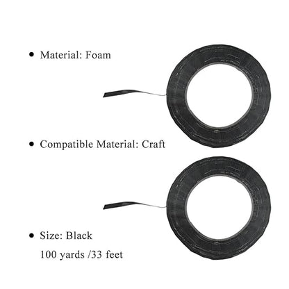 HAHIYO Black 0.25Inch Wide Floral Tape Waterproof Florist Tape Flower Wrap Adhesive Waterproof Decorative Tape for Bouquet Stem Wrapping Flower Arranging and Floral Craft, 2Rolls 200Feet/66Yard Total