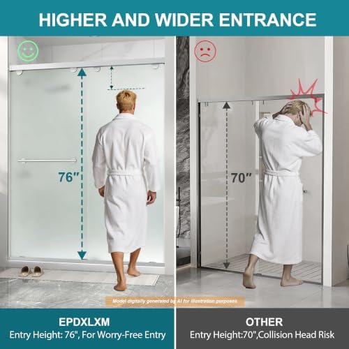 Frameless Double Sliding Frosted Shower Door, 55-60" Wx76 H, 5/16" Nickel - Image 5