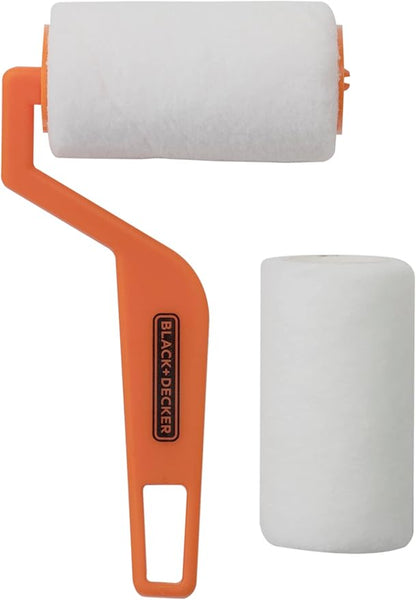 Black+Decker 3-Inch Trim Roller Set with Paint Tray, Roller Frame and 2 Roller Covers, Precision Painting for Professional Results
