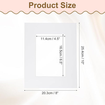Picture Mats, 8 x 10 for 5 x 7 Pictures Acid Free White Core Bevel Cut Frame Mattes for Display Art Measuring, White