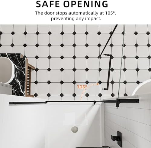 ACE DECOR 28-32" W x 72" H Frameless Pivot Glass Shower Door, Matte Black - Image 5