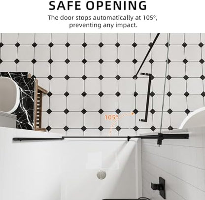 ACE DECOR 28-32" W x 72" H Frameless Pivot Glass Shower Door, Matte Black - Image 5